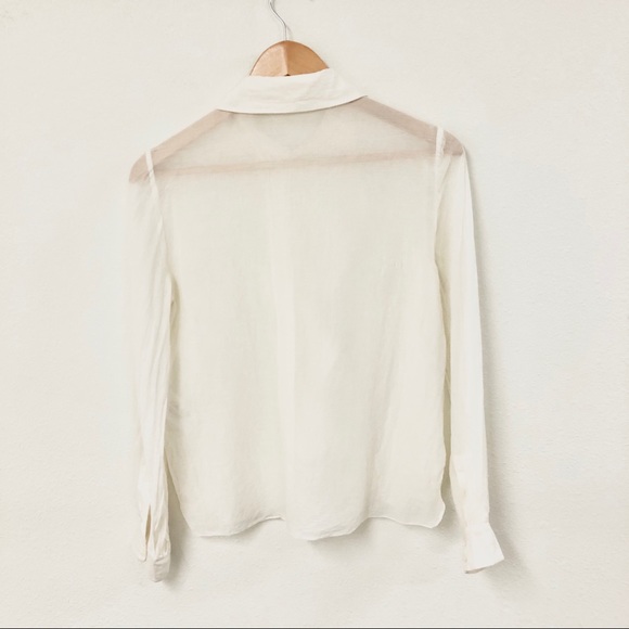 CHLOÉ Silk & Cotton Sheer Ruffle Button Up Blouse - Picture 4 of 11